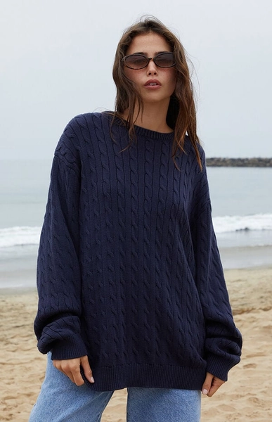 Blue Briana Cable Knit Oversized Sweater