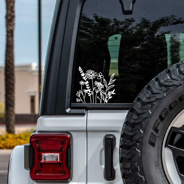 Wildflower Decal, Boho Car Decal, Gift for Plant Lovers, Plant Lover Sticker, Wildflower Car Decal for Women, Wildflower Sticker for Laptop