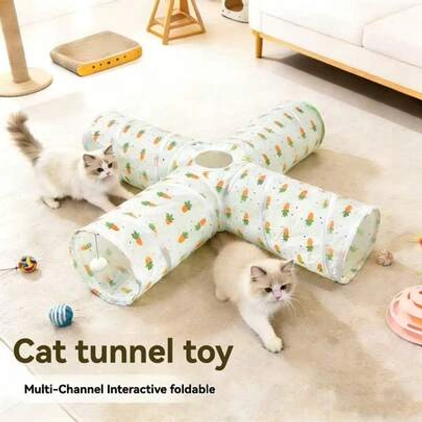 Indoor Cat Tunnel, 4-Way And T-Shaped Cat Toy Tunnel And Tube With Play Ball, Foldable Pet Tube With Interactive Tunnel, Perfect For Indoor Exercise, Suitable For Kittens, Puppies, Rabbits - Size Green T