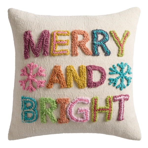Ivory Multicolor Tufted Merry And Bright Throw Pillow - World Market