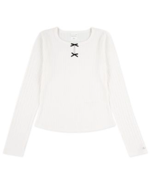 Girls Double Bow Pointelle Long-Sleeve Top