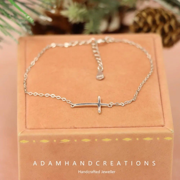 S925 Sterling Silver Cross Bracelet for Women - Dainty Religious Hand Jewelry