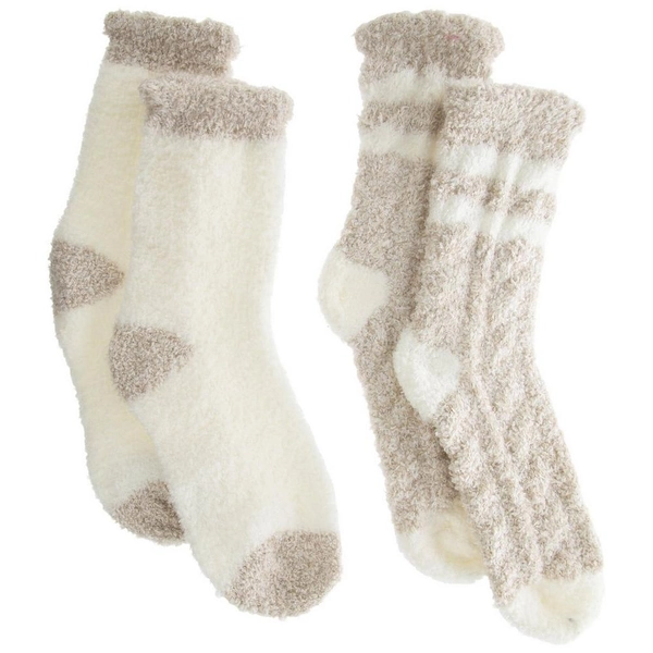 Tan &amp; Ivory Fuzzy Crew Socks