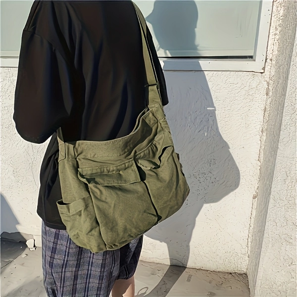 Vintage-Inspired Green Polyester Crossbody Bag with Multiple Pockets, Zip Closure, and Polyester Lining - Casual Travel Shoulder Bag for Women, Casual Accessory|Casual Style|Zipper Closure, Crossbody Bag
