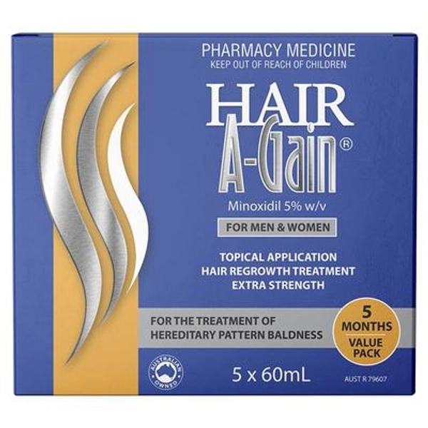 Hair A-Gain Hair Regrowth Treatment Extra Strength for Men & Women - 5 Month Value Pack - 5 x 60ml
