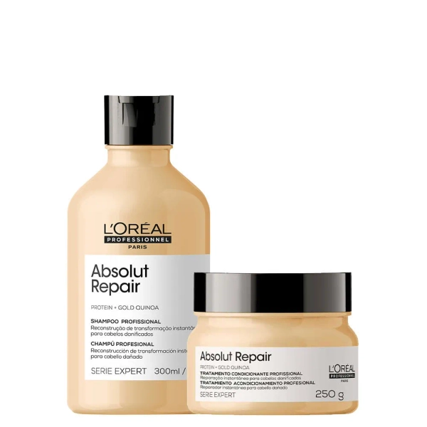 Kit L'Oréal Professionnel Serie Expert Absolut Repair Gold Quinoa - Shampoo 300 ml + Máscara Reparação 250 g
