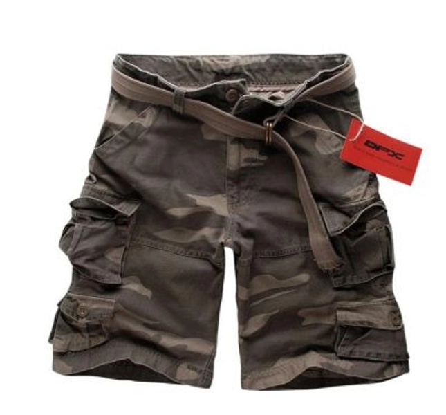 Kaki Army Baggy Shorts for Men Camouflage Print Bermuda