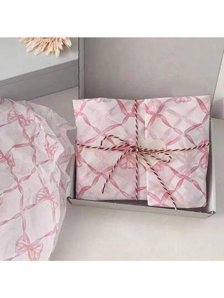 10/20pcs Pink Net Bowknot Print Tissue Paper, 14x20 Inch Packaging Tissue Paper Gift Wrap Paper Bow Wrapping Paper Sheets For Birthday Wedding Gift Packing Bag - Size 10sheets