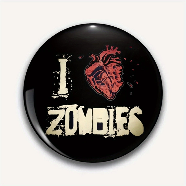 I ️ Zombies" Rock Band Brooch - Unique Black & Red Graphic Badge with Heartbeat Line Design, Perfect for Jeans, Backpacks, Hats | Metal Back Buckle, Casual Style, Festive Accessory|Vintage Rock Style|Durable Plastic