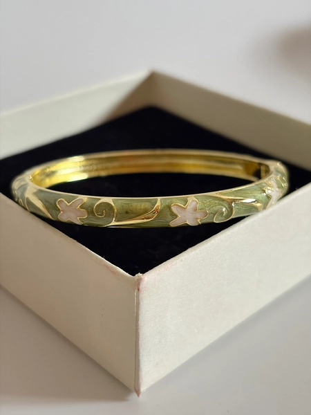 white flower and sage green enamel