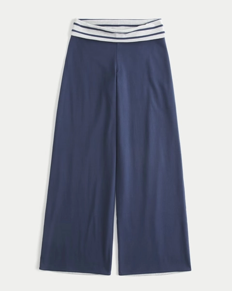 Hollister Callie Reversible Knit Foldover Waist Wide-Leg Pants