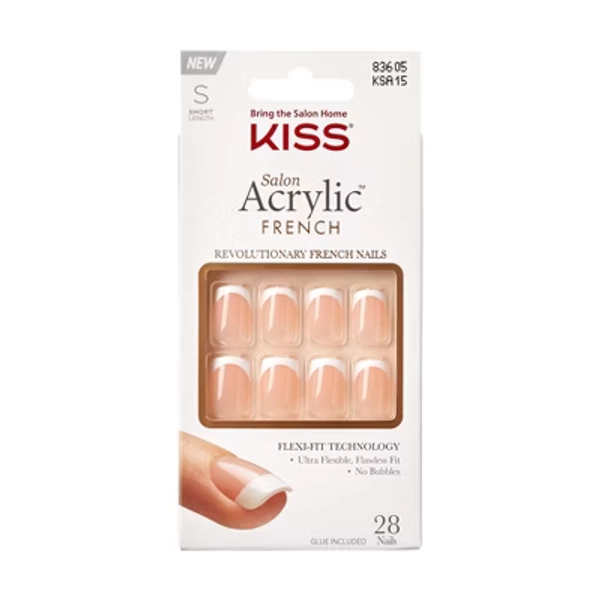 KISS Products Salon Acrylic French Manicure Fake Nails Kit - Short Square - 31ct