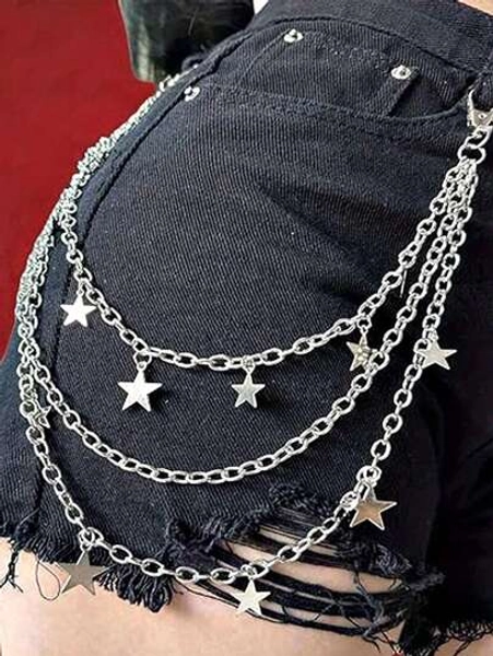 1pc Unisex Punk Style Fashion Waist Chain, Double Layer Pants Chain, Unique Metal Double Layer Chain, Hip Hop Skirt Accessory Pants Chain Summer, School Fall, Autumn, Halloween