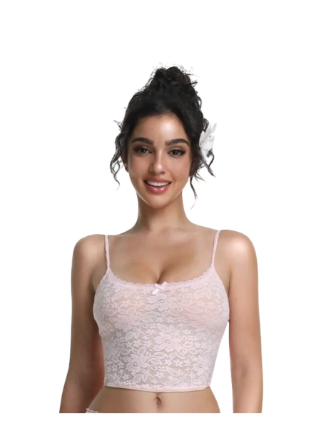 Coral Veil Lace Crop Top (Pink)