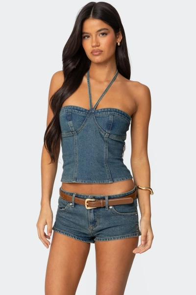 Jagger Denim Halter Top - BLUE WASHED / XS