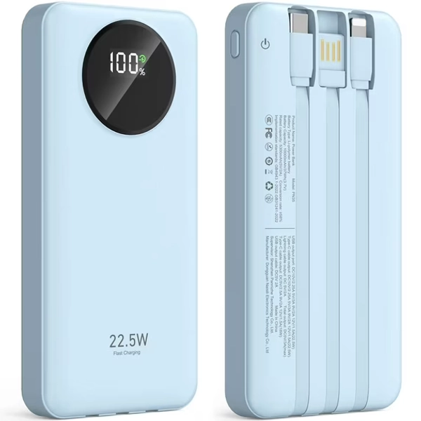 JIUMESS 10000mAh Power Bank 22.5W Fast Charging Portable Charger with Cables, USB Battery Pack Compatible for iPhone and Android Cell Phone