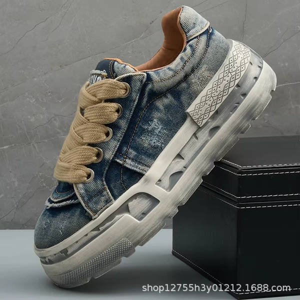 Retro Denim Design Fashion Trend Sports Casual Shoes for Men Spring New Comfortable Thick Soled Versatile Chunky sneakers - AliExpress 322