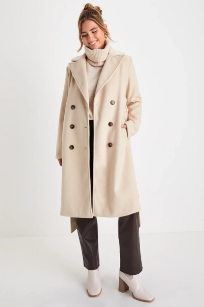 Season of Sophistication Cream Double-Breasted Coat