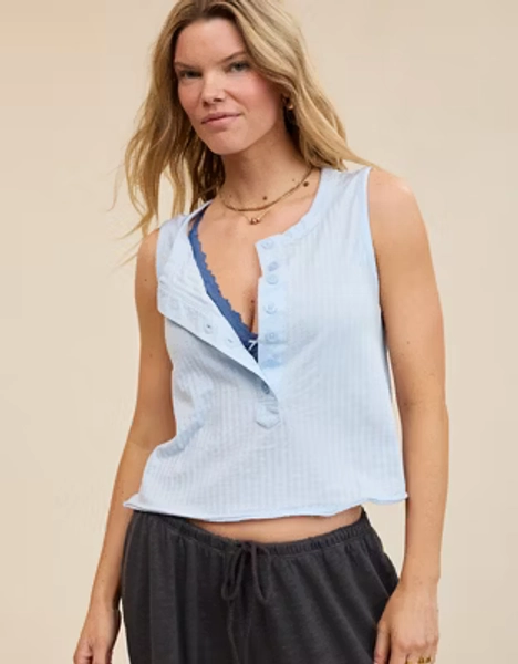 Aerie Shadow Stripe Henley Tank Top