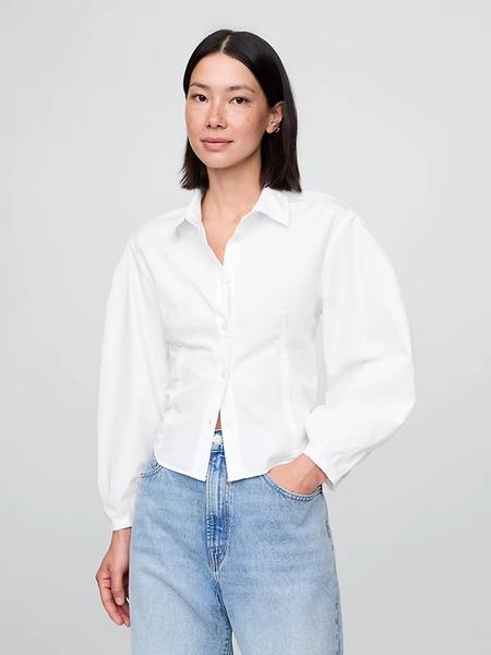 Organic Cotton Poplin Balloon-Sleeve Shirt