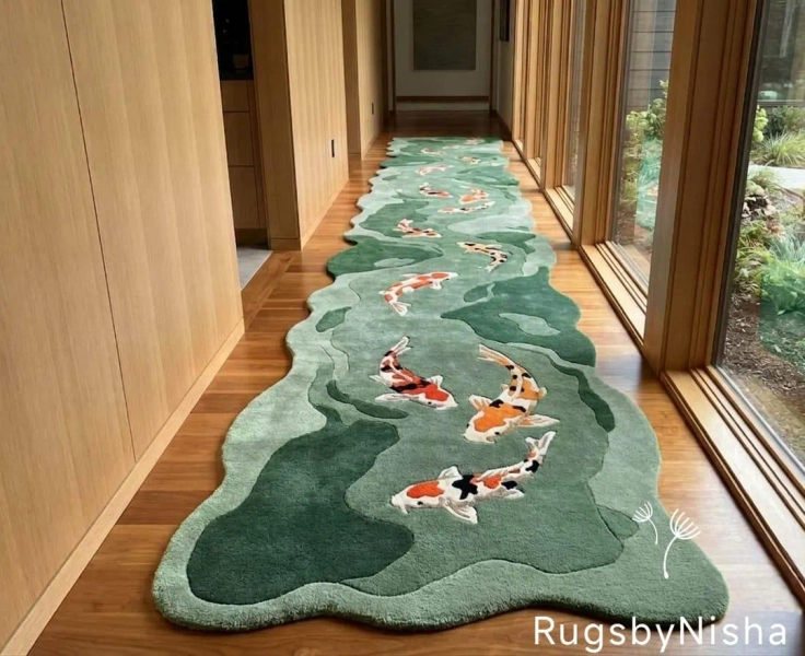 Hand Tufted Koi Fish Runner Rug, 100% Indian Fine Wool, Organic Shape Hallway Rug - Etsy Sweden
