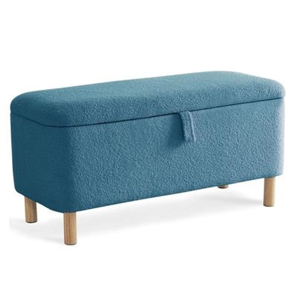 39.5" Off White Boucle Storage Ottoman Bench Sherpa Storage Bench Ottoman Foot Rest End of Bed for Living Room Bedroom,Wood Leg