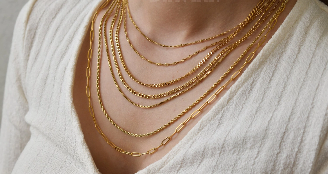 Gold FILLED Necklace Herringbone Rope Chain Freshwater Pearl Chain Curby Chain, WATERPROOF Gold Necklace Non Tarnish Jewelry Water Resistant