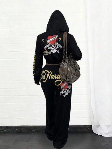 Rovax Fitted Cropped Hoodie Raglan Long Sleeve Pullover + Slant Pocket Casual Pants Set