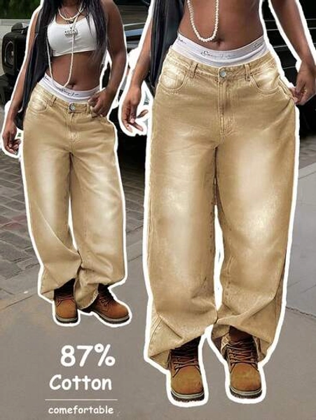 Women's Autumn Y2K Washed Vintage Wide Leg Jeans, Casual Street Style