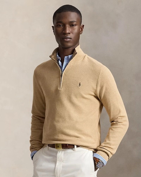 Mesh-Knit Cotton Quarter-Zip Jumper