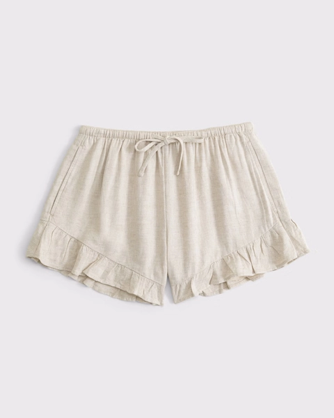 Linen-Blend Ruffle Pull-On Short