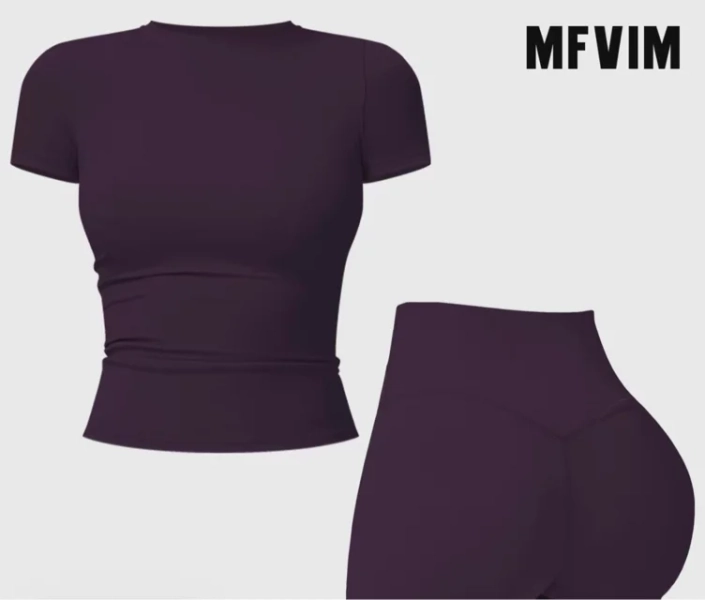 MFVIM 2-Piece Impact  Set for  Women's Long/Short Sleeve T-Shirt Tank Top +  Impact Shorts with Butt Lift, Seamless  Biker Shorts, Going Out  Set,  Clothing, Skinny Sports Apparel, Compression Activewear  Wear  Clothin gym fitness workout