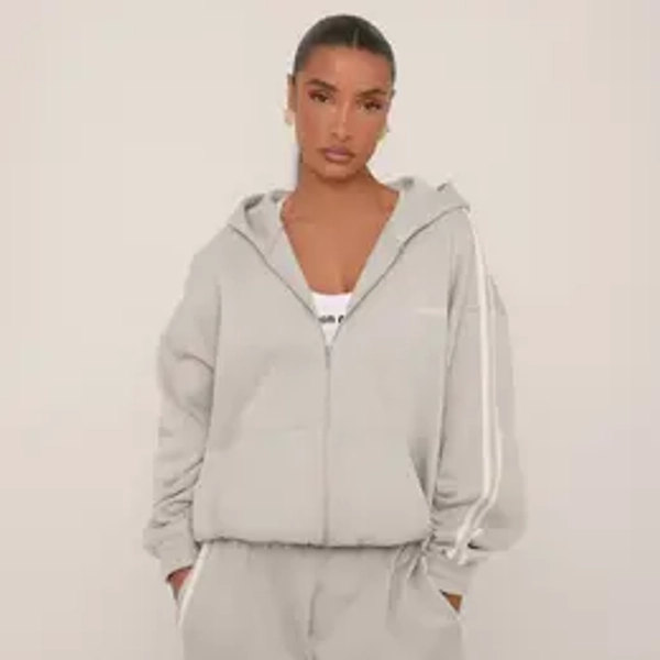 Oversized Contrast Stripe Side Essentials Graphic Hoodie