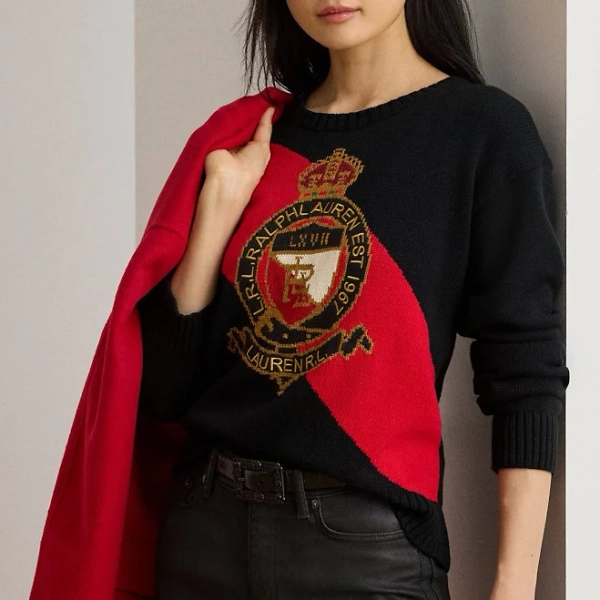 Lauren Women's Ralph Lauren Color Blocked Crest Cotton Sweater