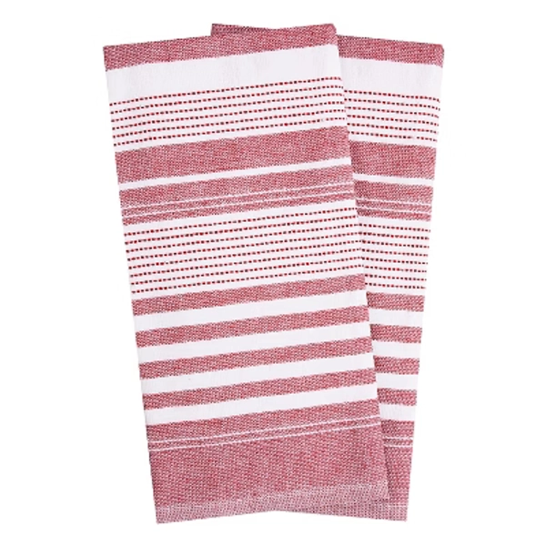 T-fal Dual Terry Stripe Kitchen Towel  2 Piece Set  Paprika