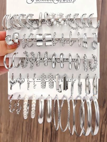 60 Pcs Silver Earrings Set 