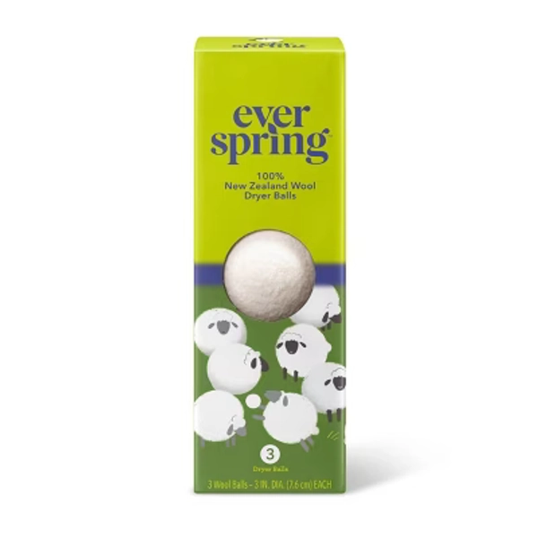 100% New Zealand Wool Dryer Balls - 3ct - Everspring™: Dye-Free, Non-Toxic, Box Container