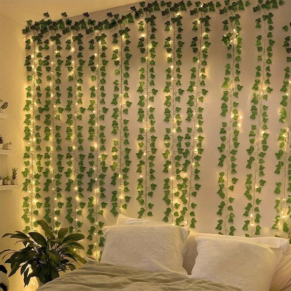 12pcs Artificial Ivy Vine String Lights, 86ft LED Lights with Greenery, Classic Style, 100 LED Lights for Room, Office, Wedding, Wall Decor, Powered by 3AA Batteries (Not Included)