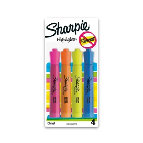 3 Sharpie 4pk Highlighters Smear Guard Chisel Tip Assorted Colors: Bold Highlighters Markers for School & Office, 3+ Years