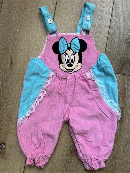Vintage Disney Babies Newborn to 6 Mos Baby Minnie Mouse Pink Corduroy Overalls