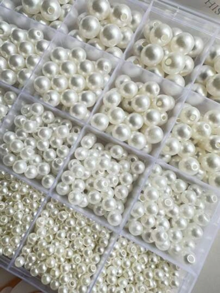 1 Box Fashion Minimalist Acrylic White Pearl 4/6/8/10mm Pearl Beads Accessories Jewelry DIY Handcraft Kit For Bracelet, Pearl Necklace, Jewelry Making, Decoration