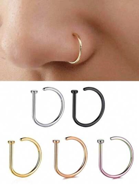 1/3/5Pcs Fake Piering Nose Ring Men Women Fashion 14K Golden D-Shape Punk Non Piercing Nose Clip Stainless Steel Perforation Septum Suitable For Teenagers Body Jewelry