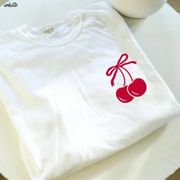 Cherry Bow Shirt, Red Cherry and Bow oversized minimalist tshirt, Pinterest Aesthetic, Girly Social Club, Trendy Pink Bow, cute sweatshirt