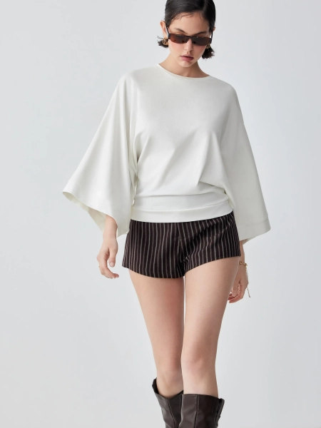 Cotton-blend Batwing Sleeve Oversized Top