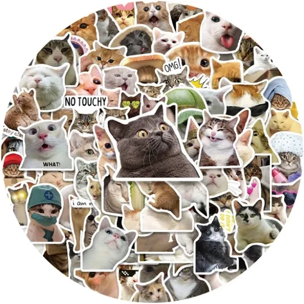 50/100pcs Funny Cat Meme Stickers Water Bottle Kitten Stickers Laptop Luggage Notebook Skateboard