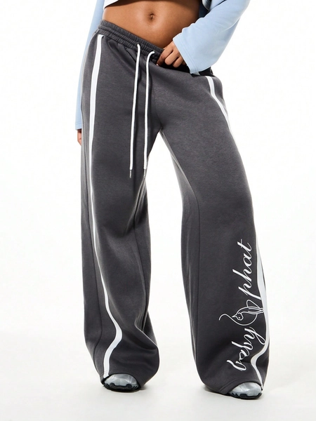 BABYPHAT Wide Leg Logo Sweatpants With Side Stripe Detail And Drawstring Waist For Casual Comfort