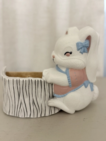 Vtg 1990 Burwood Bunny Rabbit Wall Pocket Planter Girl 3127 Easter Nursery Decor