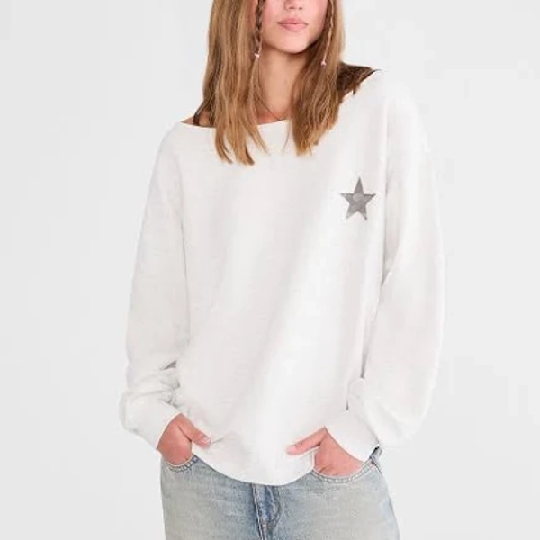 Aeropostale Women's Cloud Soft Camo Star Off-The-Shoulder Sweatshirt