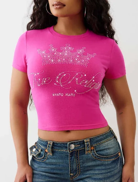 True Religion Women's Crystal Crown Logo Baby T-Shirt