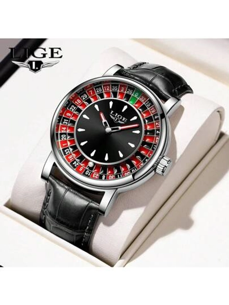 LIGE Fashion Men's Business Watch Unique Dial Design Waterproof Luminous Watch